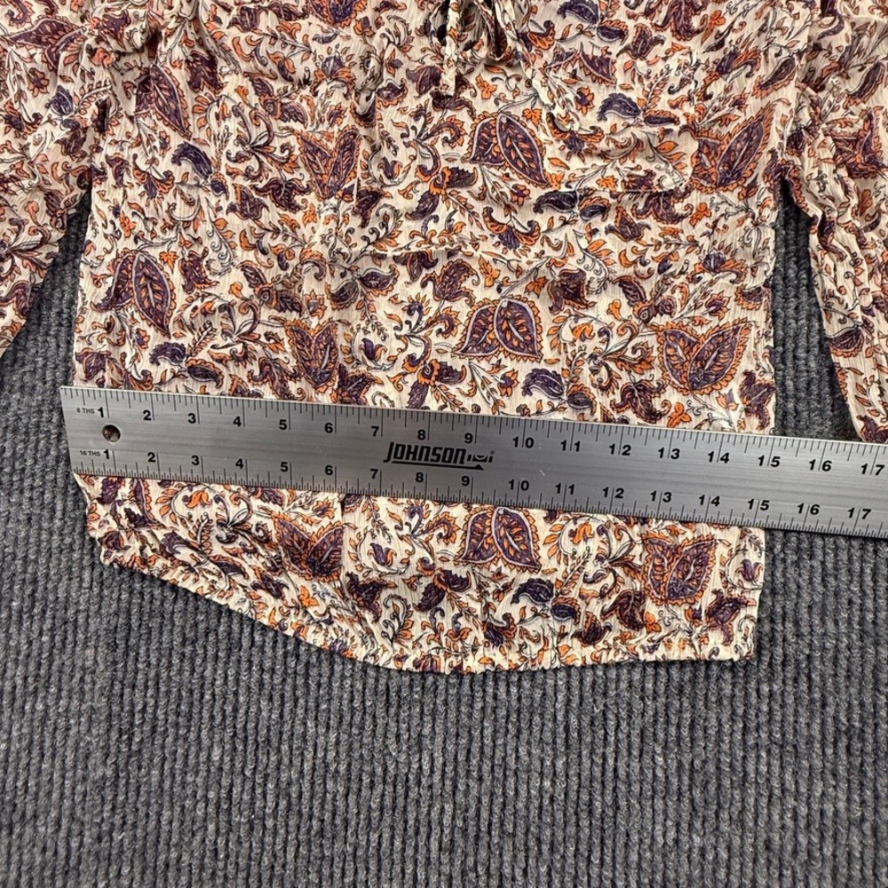 Lucky Brand Womens Size X-Small Paisley Floral Boho Peasant Blouse Orange Purple - Picture 5 of 10